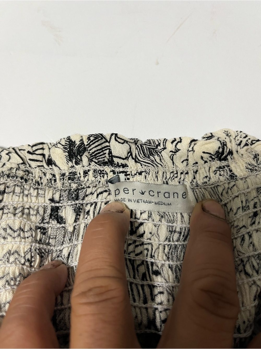 Paper Crane Black and Cream Printed Smocked Waist Skirt